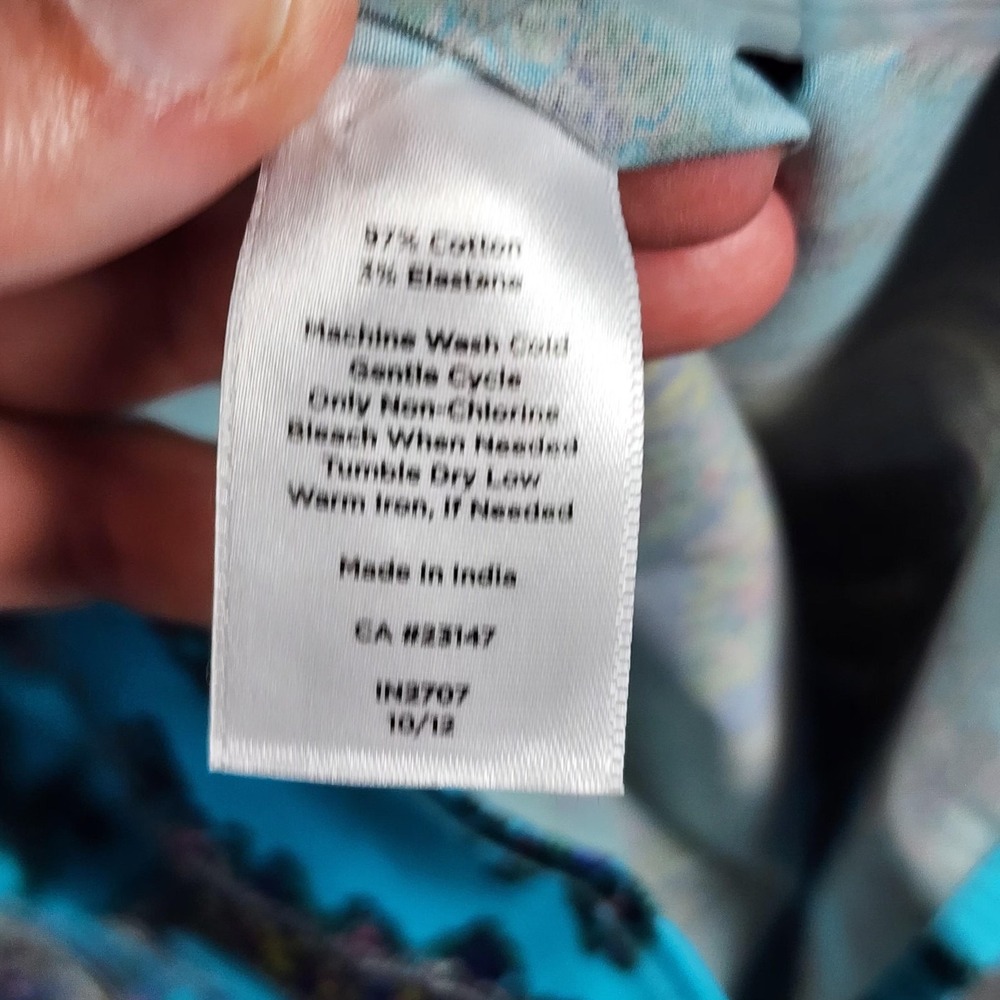 Talbots Turquoise Paisley Shirt Womens 10 12 Button Front Long Sleeve Stretch - Picture 9 of 10